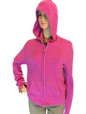 WilliSmith Womens Super Soft Terrycloth Front Zip Hoodie Size L Pink Barbiecore